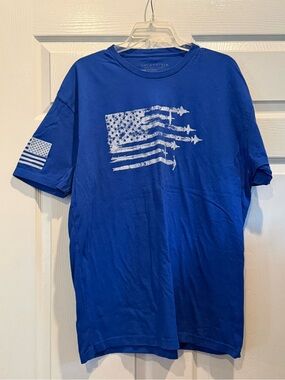 Grunt Style Royal Blue Short Sleeve Tee with Distressed Flag